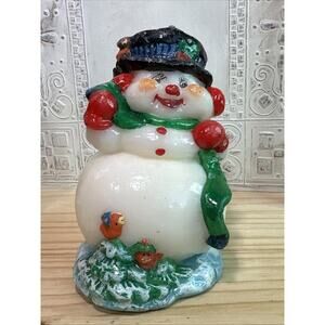 Vintage 1960s-70s Christmas Snowman Candle Decoration Handpainted 5.5 in Tall